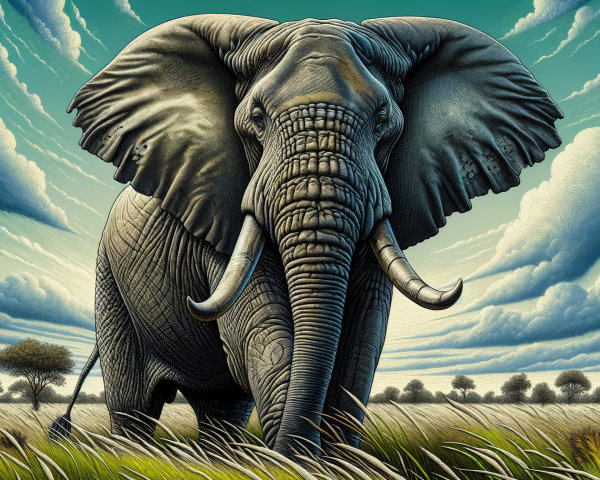 Majestic Elephant in Dramatic Grassland Landscape