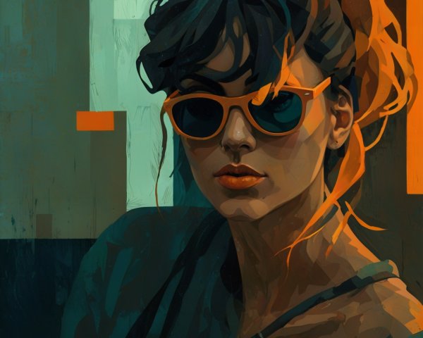 Stylized portrait of a woman with bold sunglasses