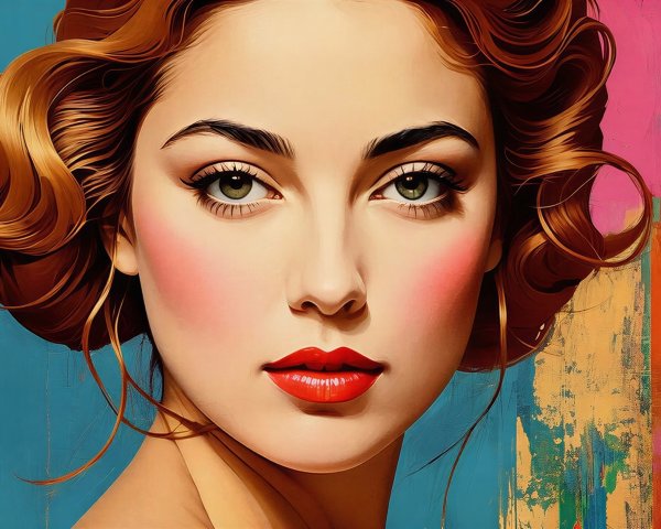 Close-up of a young woman's face with retro makeup