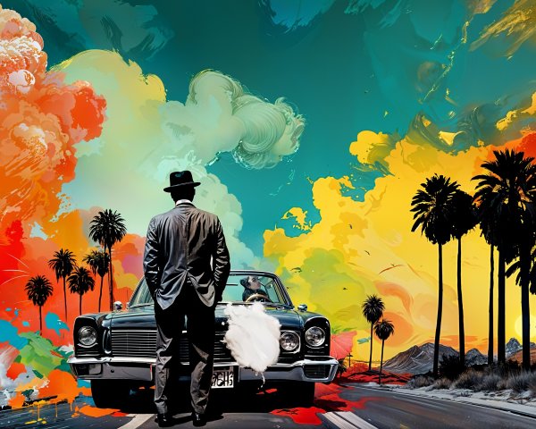 Brightly Colored Abstract Landscape with Surreal Elements