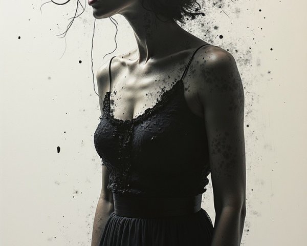 Portrait of a Woman in Black Dress with Dramatic Background