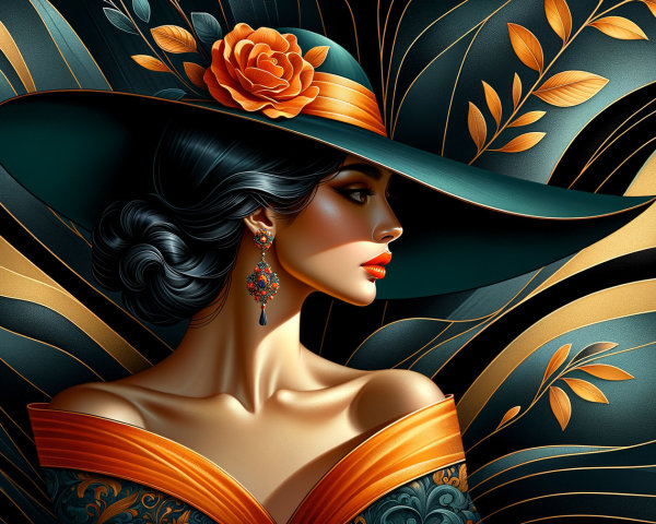 Stylish Woman in Profile with Wide-Brimmed Hat