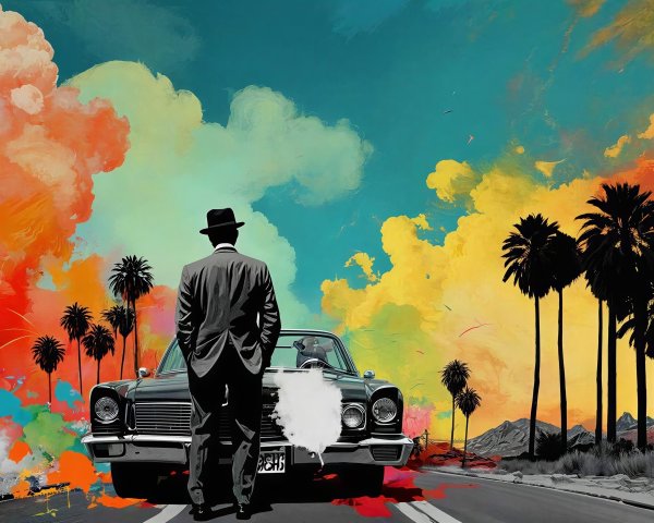 Digital Artwork of Man in Suit by Classic Muscle Car