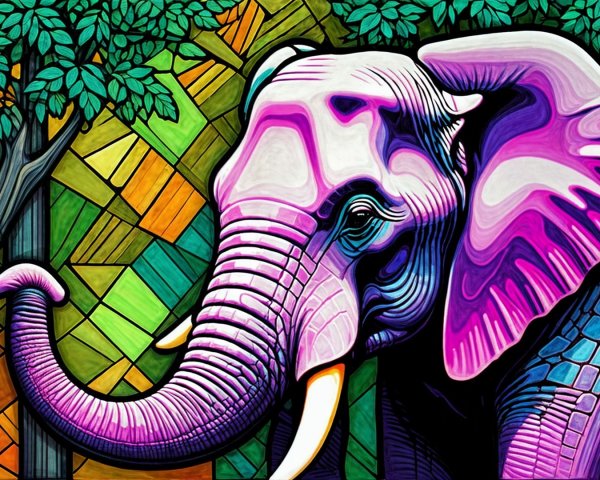 Vibrant Elephant Against Colorful Geometric Background
