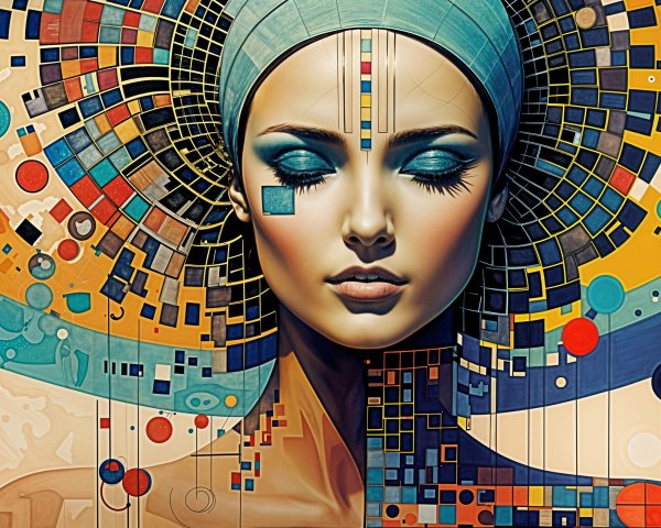 Abstract Portrait of a Woman with Geometric Shapes