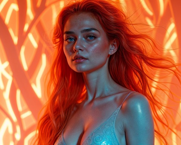 Portrait of a Woman with Red Hair and Blue Eyes
