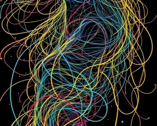 Surreal Illustration of Figure with Colorful Strands