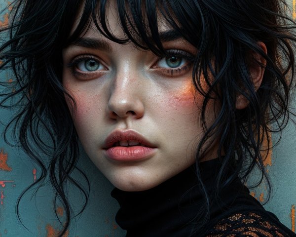 Close-Up Portrait of a Young Woman with Striking Features