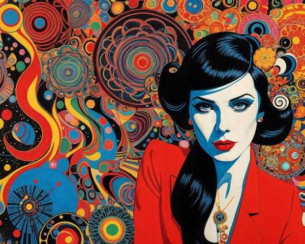 Digital Artwork of Woman in Red with Vibrant Background