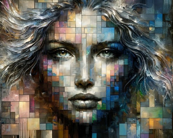 Abstract Portrait of a Woman in Colorful Geometric Shapes