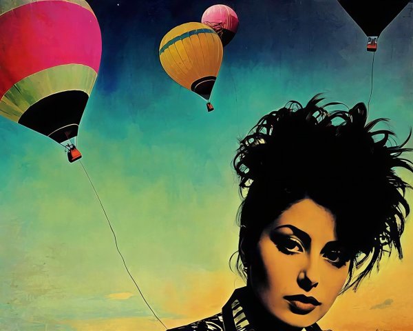 Surreal Painting of Woman in Colorful Landscape