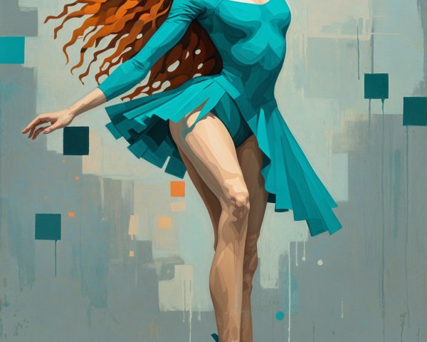 Ballerina in Turquoise Leotard with Abstract Background
