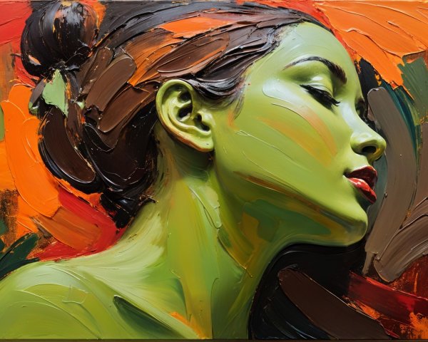 Portrait of a Woman with Green Tones and Warm Background