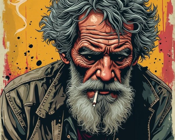 Rugged Man with Gray Hair and Bushy Beard Portrait