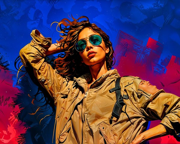 Fashionable Young Woman in Beige Jacket and Sunglasses