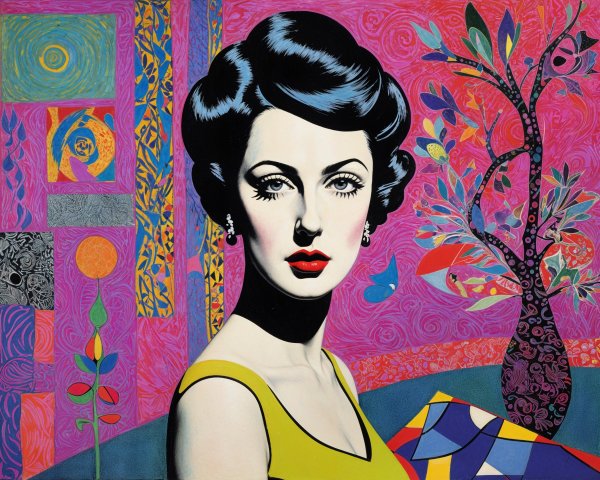 Portrait of a Woman with Retro Waves and Bold Colors