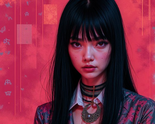 Portrait of a Young Woman with Abstract Background