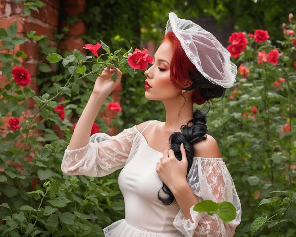 Woman in White Dress Surrounded by Red Roses