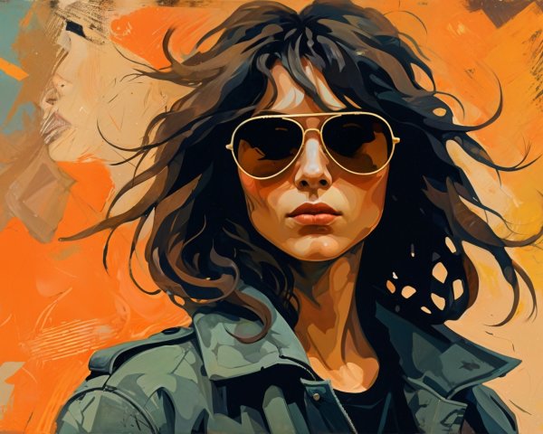 Confident Woman in Military Jacket with Vibrant Background