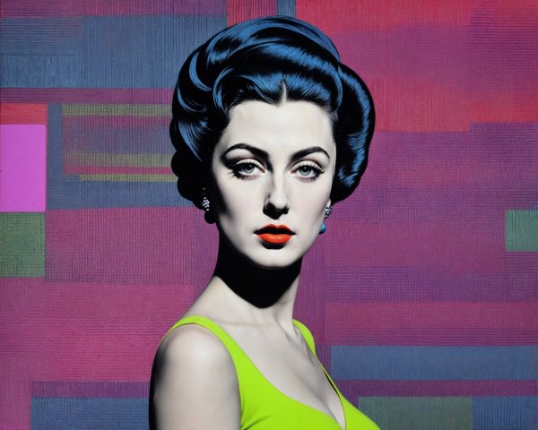 Vintage Portrait of Woman in Lime Green Dress