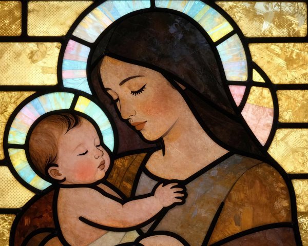 Stained Glass Artwork of Virgin Mary and Baby Jesus