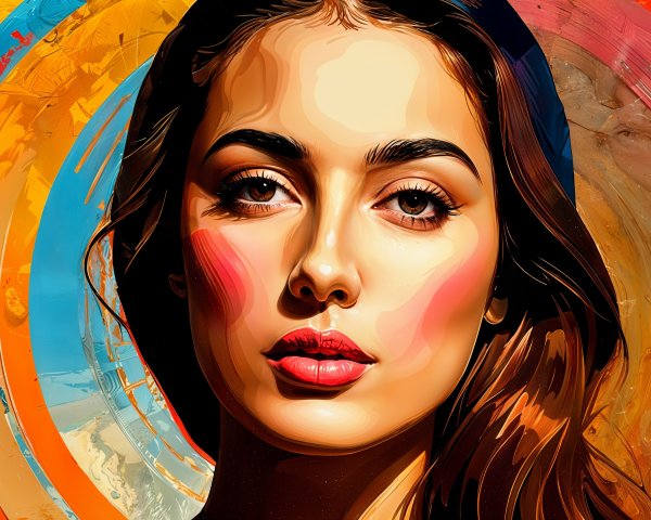 Colorful Close-Up of a Young Woman with Brown Hair