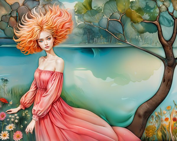 Serene Scene of a Woman by Tranquil Water