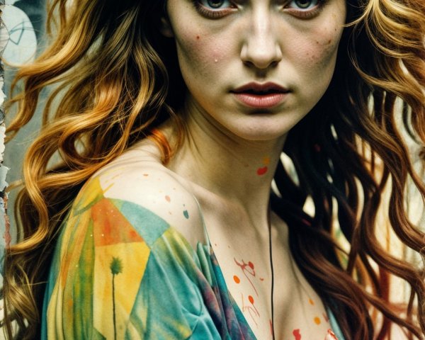 Portrait of a woman with red hair and colorful paint