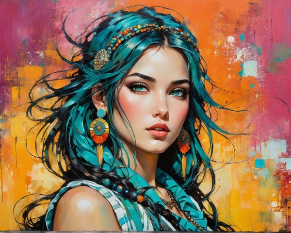 Vibrant Portrait of a Young Woman with Turquoise Hair