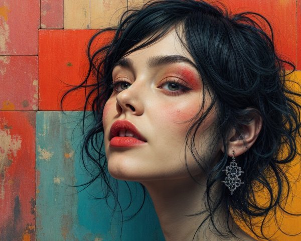 Young Woman with Curly Hair and Warm Makeup Aesthetic