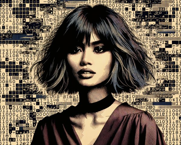 Portrait of a Confident Woman in a Digital Background