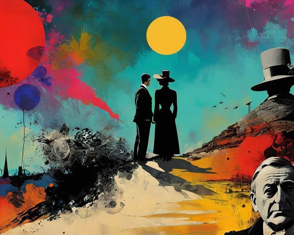 Colorful Digital Art of Couple with Vibrant Skyline