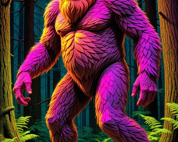 Mythical Bigfoot-like Creature in Enchanted Forest