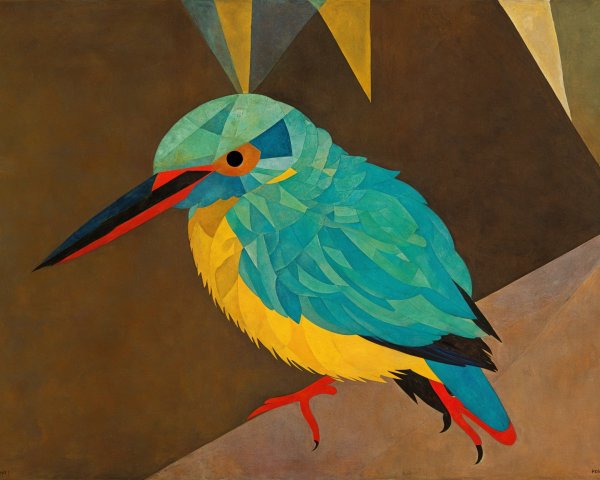Stylized Kingfisher in Vibrant Blue and Yellow Hues