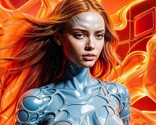 Futuristic portrait of a model in metallic blue bodysuit