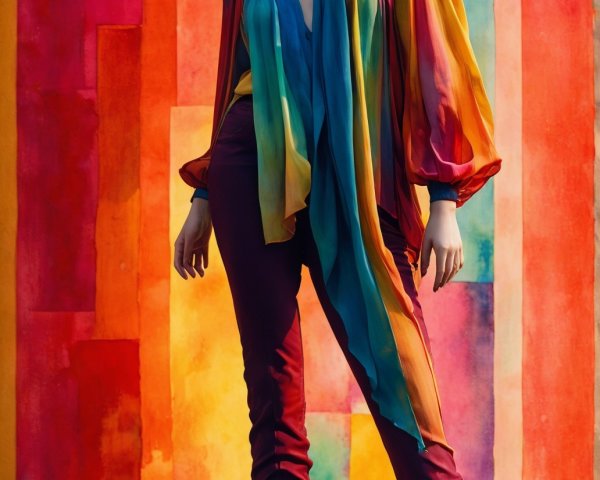 Model in Multicolored Outfit Against Abstract Background