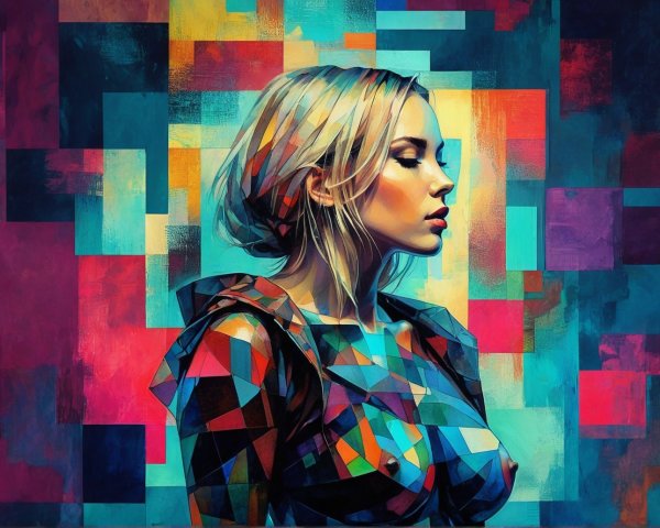 Abstract Portrait of a Woman in Colorful Geometric Shapes