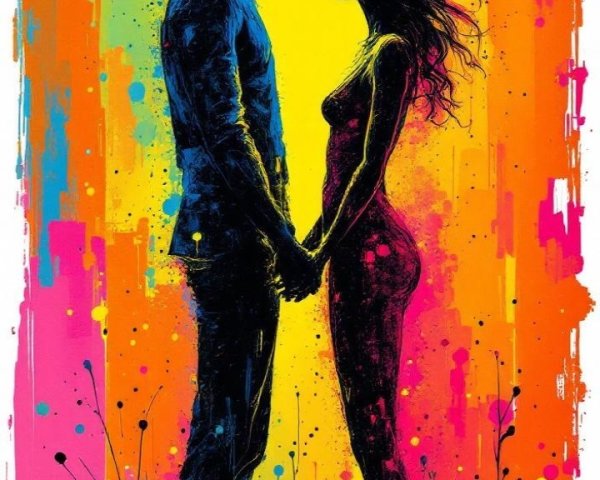 Couple in Silhouettes Amidst Vibrant Abstract Colors