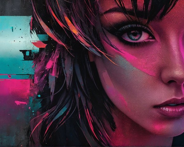 Portrait of a Young Woman with Vibrant Neon Surroundings