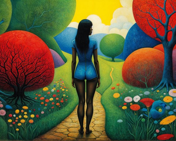 Vibrant Dreamlike Landscape with Colorful Trees and Flowers