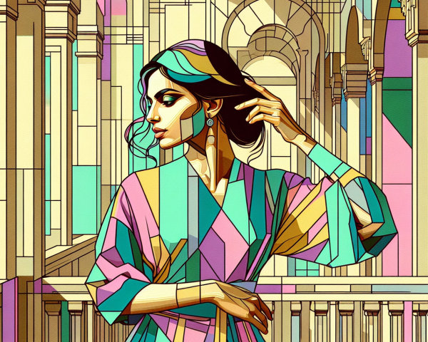 Colorful Illustration of Woman in Elegant Setting