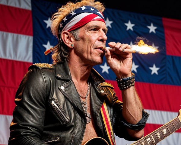Rock Musician with Guitar and American Flag Background