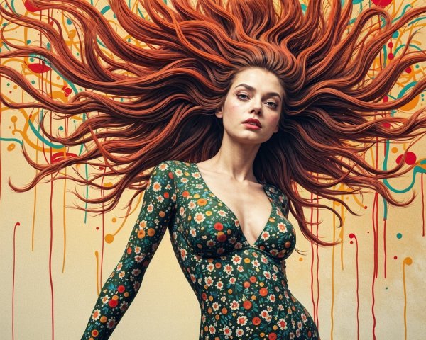 Portrait of a Woman with Vibrant Red Hair and Dress