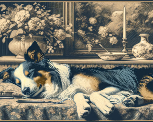 Sleeping Dog on Textured Table with Elegant Decor