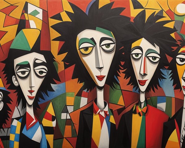 Vibrant Abstract Painting with Stylized Characters