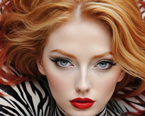 Portrait of a Young Woman with Red Hair and Bold Makeup
