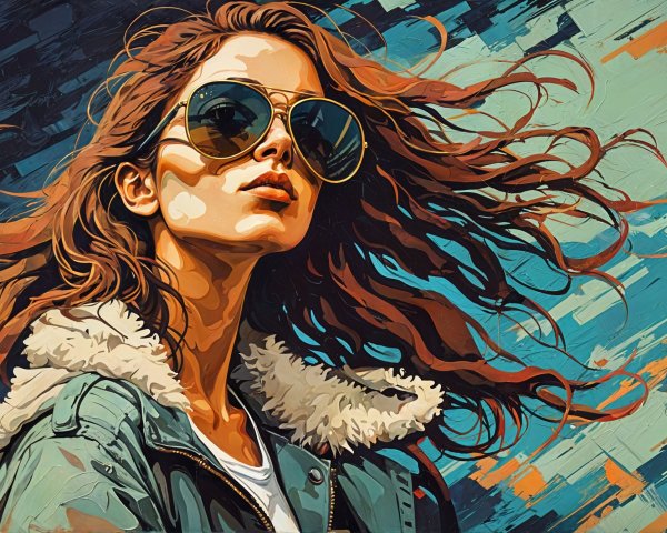 Stylish Woman in Fur-Collared Jacket with Sunglasses