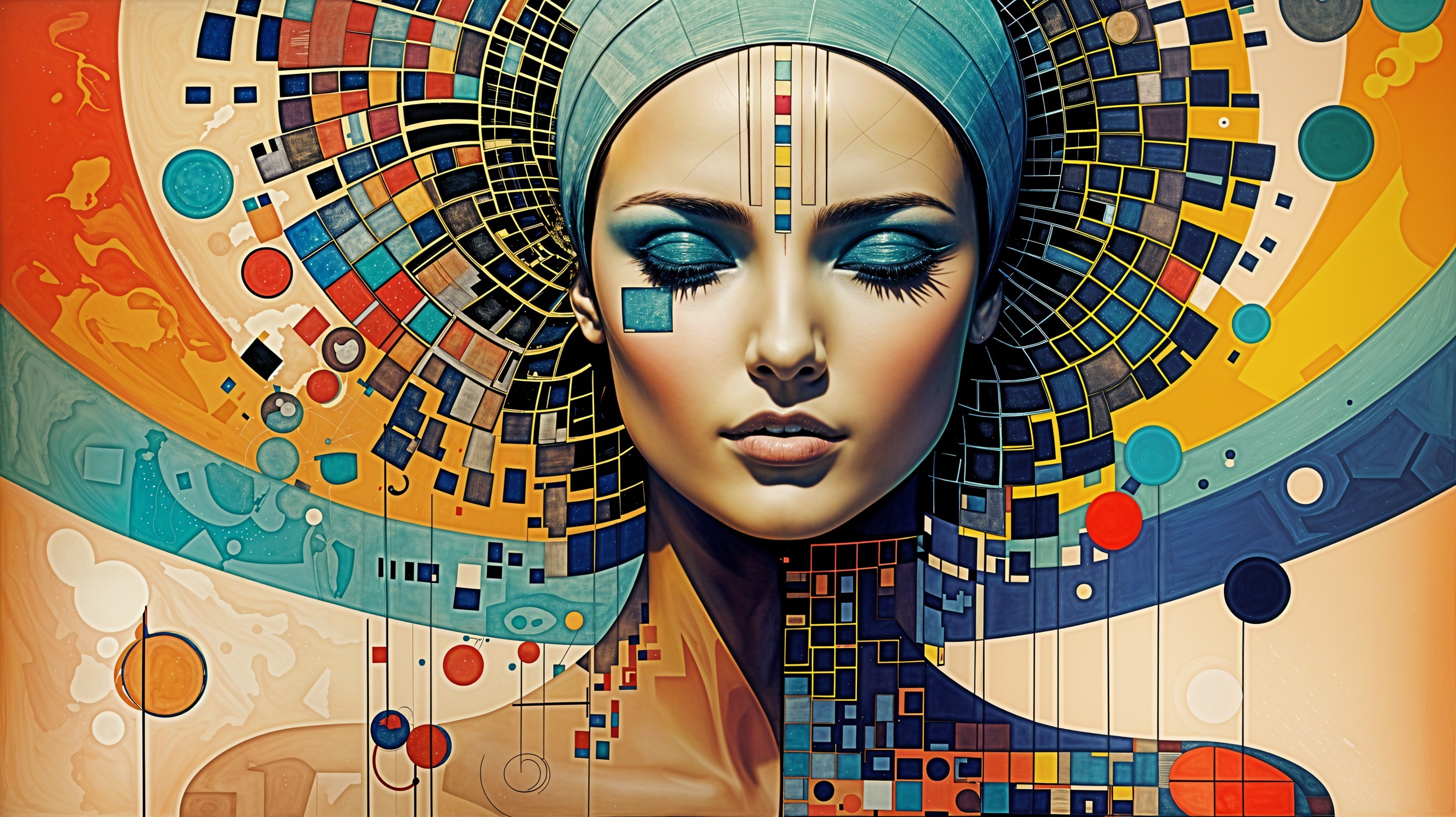 Abstract Portrait of a Woman with Geometric Shapes