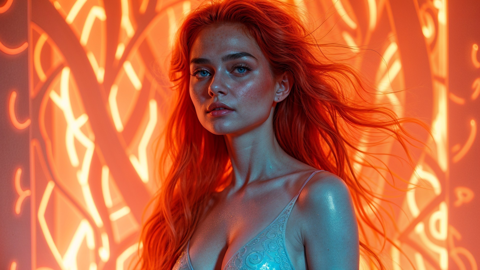 Portrait of a Woman with Red Hair and Blue Eyes