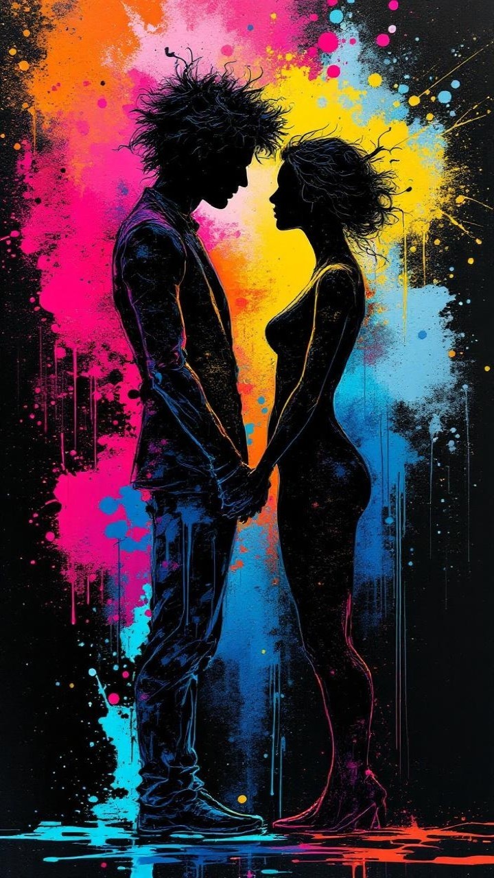 Abstract Couple Holding Hands in Colorful Background